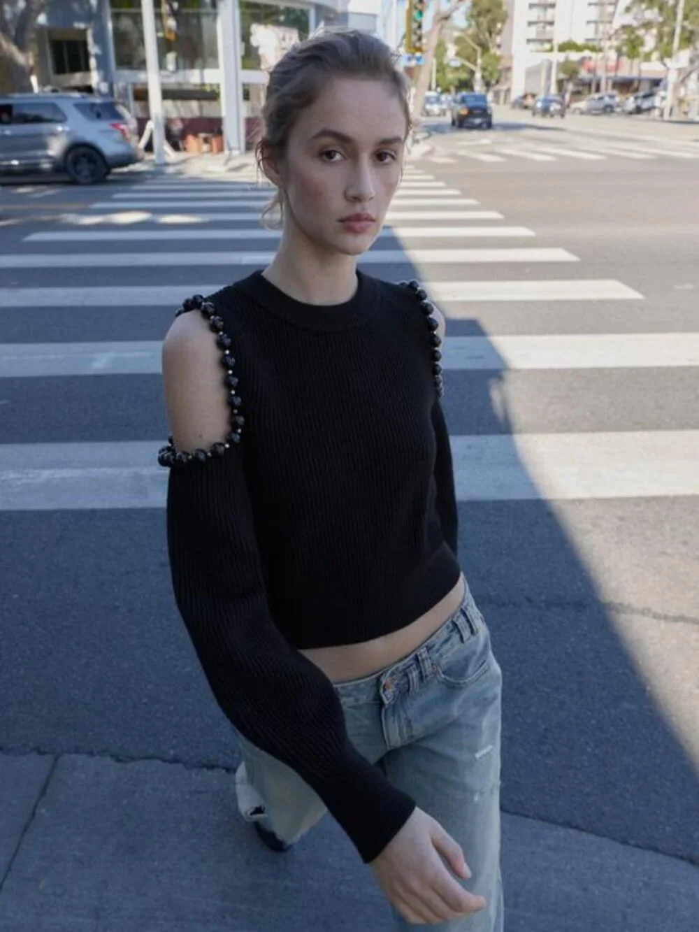 BNWT ZARA WOMAN KNIT CUT OUT BALLS JUMPER SWEATER BLACK SMALL